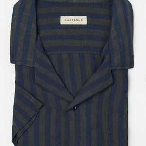Carpasus Men's Linen Shirt - Blue/Grey Stripe